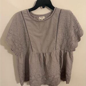 Cost Plus World Market Lavender Eyelet Peplum Blouse